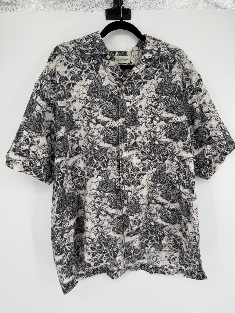 Caribbean XL tropical print linen blend button up